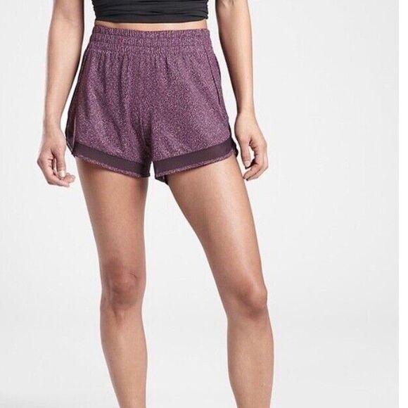 Athleta Pants - ATHLETA Purple Violet Static Printed Mesh Racer Run Shorts 4" Zip Pocket Small